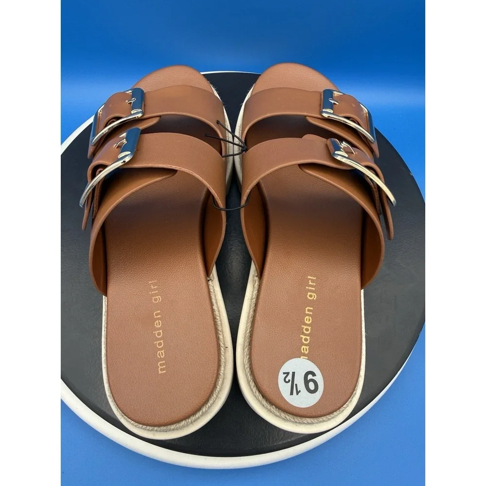 Madden Girl‎ G-Envyy Womens Size 9.5M Brown Platform Espadrille Slip On Sandals